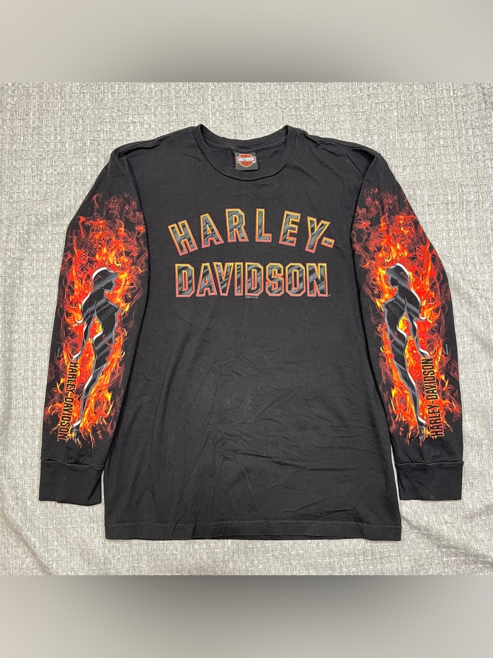 Harley Davidson Mens Austin TX Long Sleeve Flames Girl Silhouette T Shirt M 2017